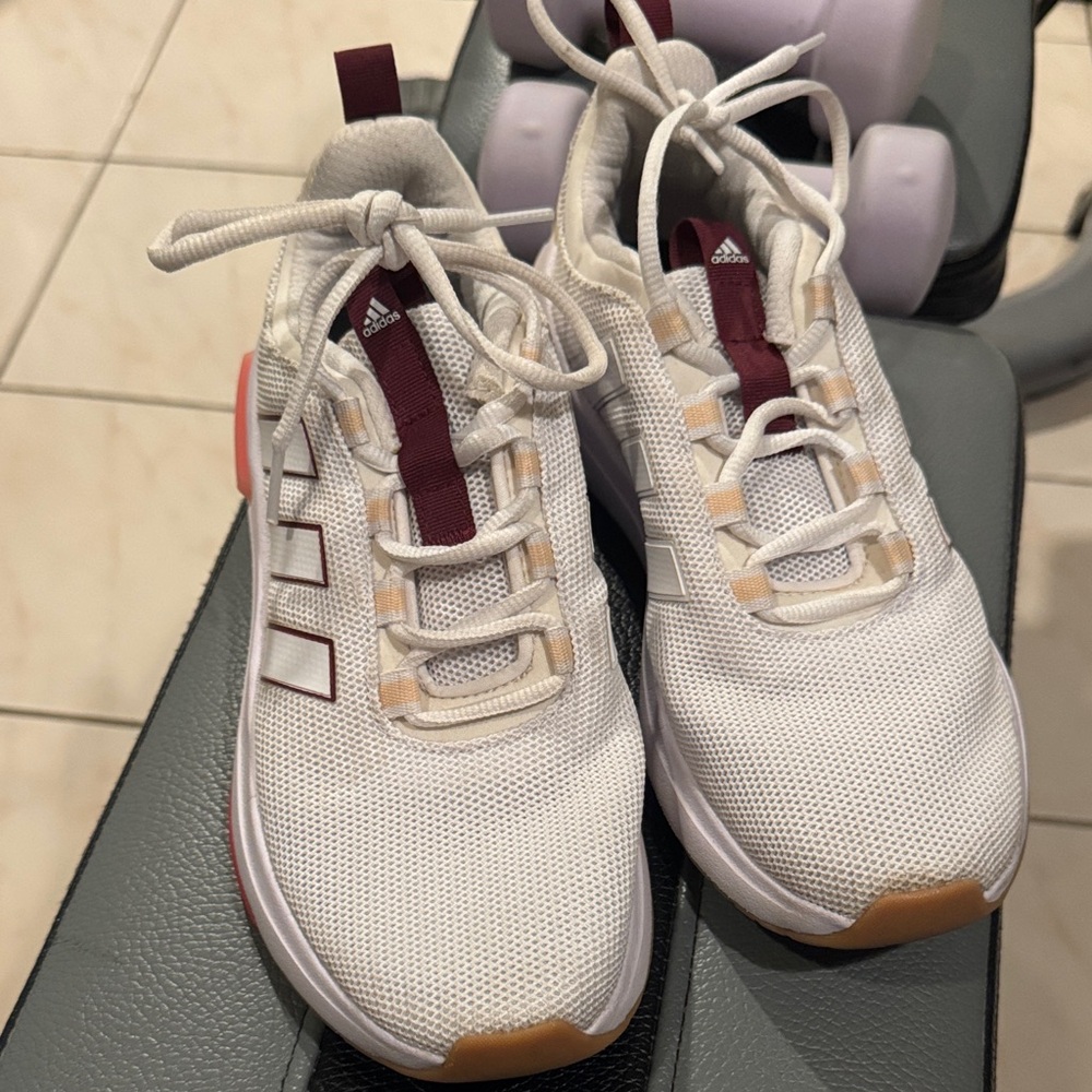 Adidas White and Maroon Athletic Shoes